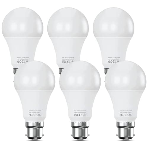 Image of Nottac Bayonet Light Bulb 100W Equivalent, Energy Saving B22 LED Bulbs, Cool White 6500K, 13.5W 1520 Lumens Daylight Bulb, Non-Dimmable, Super Bright BC GLS Light Bulbs, 6-Pack