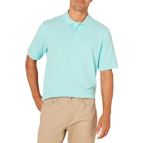 Image of Amazon Essentials Men's Regular-Fit Short-Sleeve Cotton Piqué Polo Shirt (Available in Big and Tall), Aqua Blue, XL