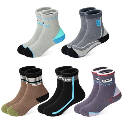 Image of TRAMLE Kids Thermal Socks, Boys Cotton Winter Thick Hiking School Toddler Warm Socks 5 Pairs for Children 6-8 Years Old