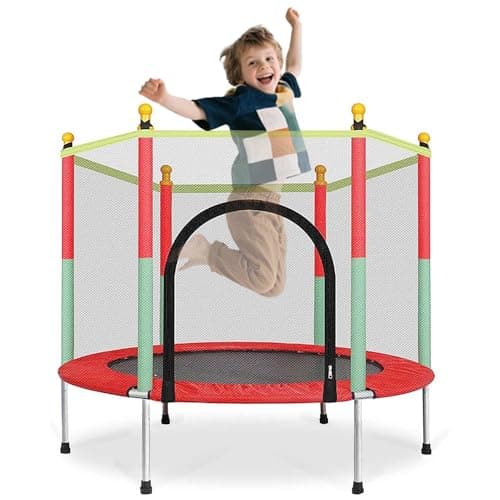 Image of Ccarzzi Trampoline 4.6FT/140CM Toddler Trampoline Round with Safety Enclosure Net, Indoor & Outdoor Playset for Boys & Girls Aged 1-8