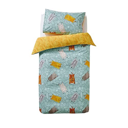 Image of little furn. Wild Friends Toddler Duvet Cover Set, Cotton, Teal