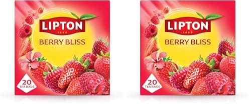 Image of Lipton Berry Bliss Fruit Infusion Herbal Tea Bags - Raspberry, Strawberry & Hibiscus, 20 Plant-Based Pyramid Bags, Caffeine-Free, Natural Flavours. (Pack of 2)