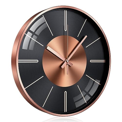 Image of TOKTEKK Wall Clock 30.48cm Silent Non Ticking Clock Modern Wall Clocks Battery Operated for Living Room, Aluminium Round Decorative Clocks for Bedroom Kitchen Office Home Decor(Rose Gold Scale)