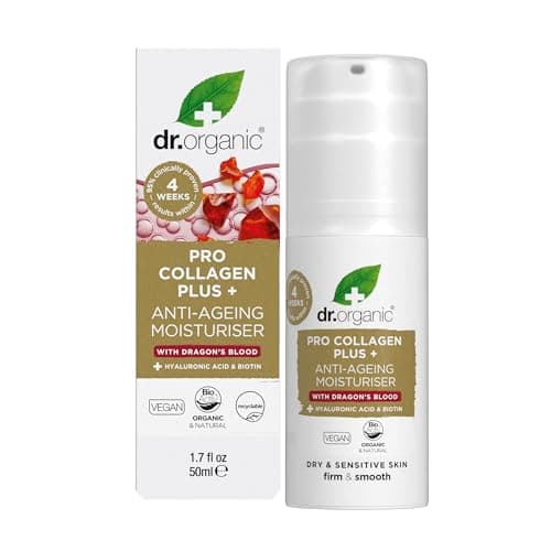 Image of Dr Organic Pro Collagen Plus Dragons Blood, Hyaluronic Acid, Biotin, Healthy-Aging, Wrinkles, Dry & Sensitive Skin, Natural, Vegan, Cruelty-Free, Paraben & SLS-Free, Recycled&Recyclable, Organic, 50ml