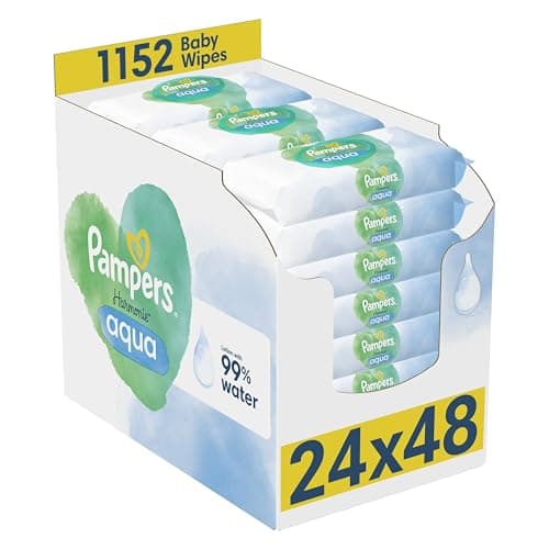 Image of Pampers Harmonie Aqua Baby Wipes Plastic Free 24 Packs of 48 Wipes = 1152 Baby Wipes, Pure Skin Protection For Delicate Skin With 99% Water