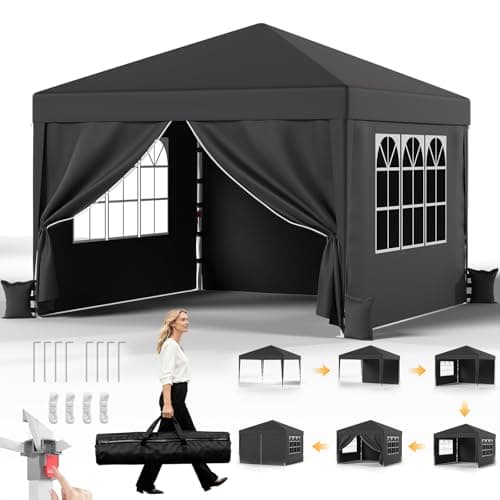 Image of JUMMICO 3x3m Pop Up Gazebo with Sides, Heavy Duty Waterproof Gazebo, 4 Removable Sidewalls, UV50+ Sun Shelter, 3-Way Adjustable Height Folding Pavilion for Garden, Party, Camping - Grey