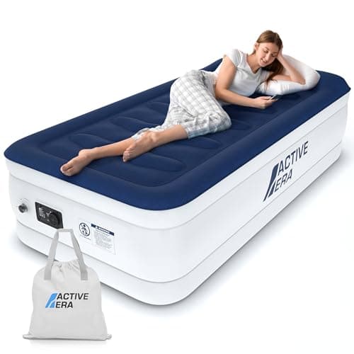 Image of Active Era Luxury Single Inflatable Mattress | Puncture Proof Single Airbed with Flock Coating | Quick 3 Mins Blow Up Bed with Built-in Pump | Portable Air Bed for Home, Camping & Guests 188x99x36.5cm
