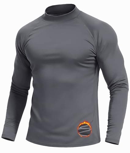 Image of Cavva Men's T Shirts Mock Turtleneck Long Sleeve Thermal Pullover Casual Golf Base Layers Winter Fleece Top,Dark Gray,XXL