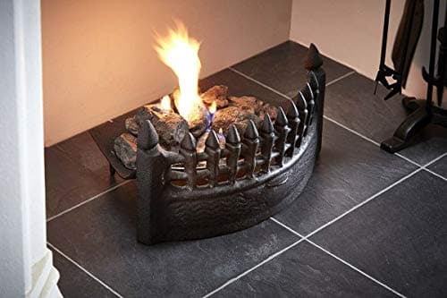 Image of VG®Premium Grade Cast Iron Castle Fret Fire Front Medieval Curved to Suit Open Fireplace Grates Ready to Use Painted Heat Resistant Black Matt Paint Heavy Duty 3.3kgs (For 16 Inch Fireplace opening)