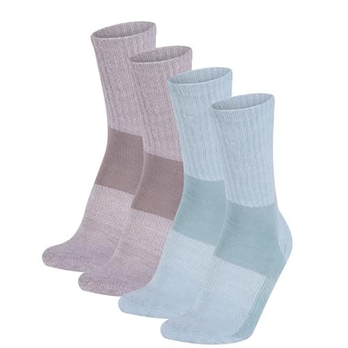 Image of GM Apparel Ladies Women’s Trekking Socks with Cushioned Heel and Sole 2 pairs – Extra Padding and Comfort (4-8, Taupe - Blue)