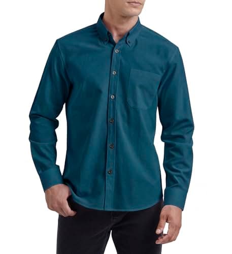 Image of HISDERN Mens Shirts Long Sleeve Oxford Casual Smart Shirt for Men Formal Busnies Regular Fit with Pocket Teal XL