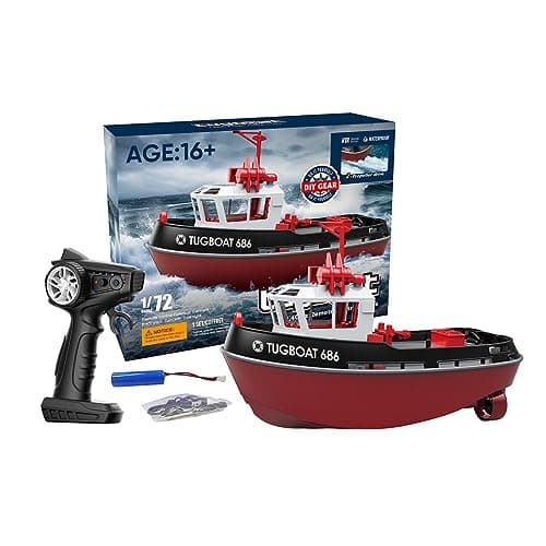 Image of TENIREALX RC Electric Boat, 8km/h 1/72 Scale 2.4GHz High-Speed RC Electric Tugboat Model Remote Control Boat with Long Endurance for Lake Pool Rivers Waters - RTR