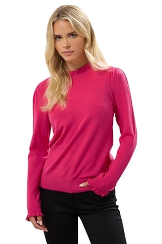 Image of M&Co Petite Frill Neck Knitted Jumper - Women's Pink