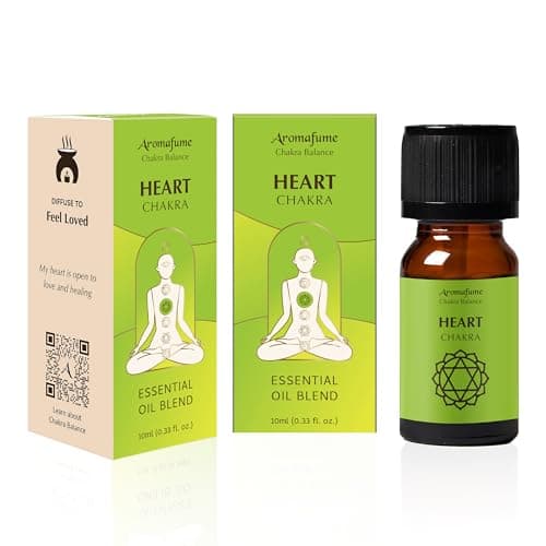 Image of Heart Chakra Essential Oil Diffuser Blend by Aromafume | 3 x 10ml/0.33 fl oz | Anahata | Aromatherapy Oils for Chakra Balance | Rose & Bergamot Extracts | Emerald Incense for Meditation, Yoga, Reiki