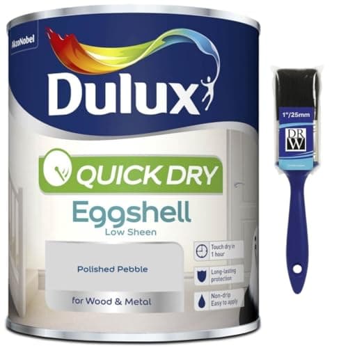 Image of DRW Polished Pebble Quick Drying Eggshell Paint 750ml +1" Paint Brush | Interior Wood and Metal Paint | Durable Low Sheen Finish | Fast Drying Trim Paint for Doors Skirting Boards and Furniture