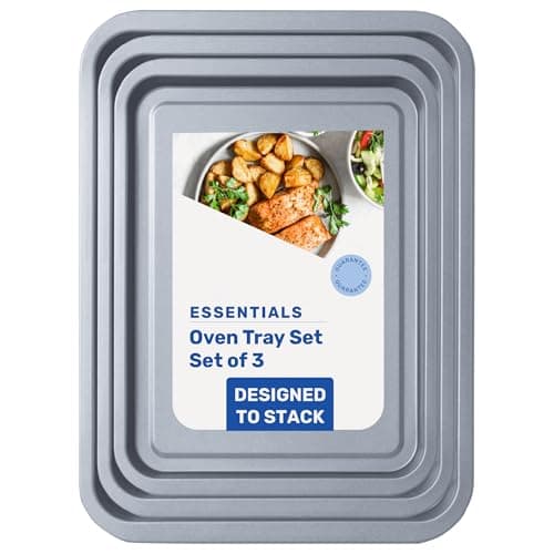 Image of 3 Pack Essentials Non-Stick Baking Oven Tray Set 35cm, 31cm & 28cm Multi-Pack Oven/Pan Dishwasher Safe & Easy to Clean (Set of 3 (1 x 35, 1 x 31 & 1 x 28cm))