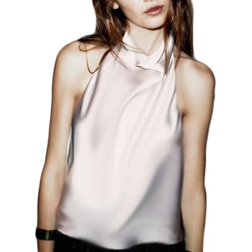 Image of QLQLWDD Women Y2K Sleeveless Halter Neck Satin Top Open Back Mock Neck V Neck Cami Blouse Beach Party Going Out Streetwear (b Light Grey, L)
