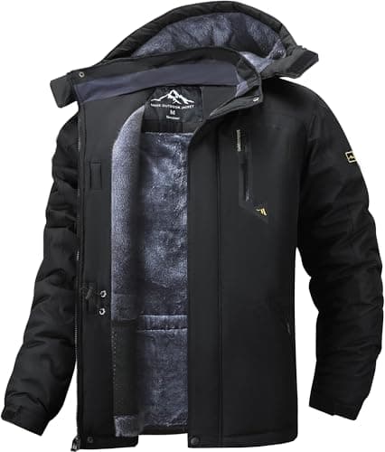 Image of Tansozer Mens Waterproof Jackets Winter Warm Coats Outdoor Thermal Fleece Lined Windbreaker Hiking Walking Parka, Black, S