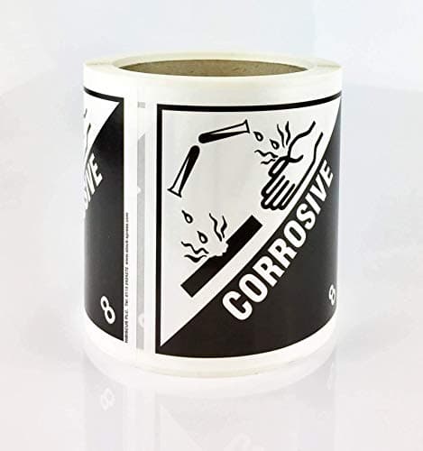 Image of Class 8 Corrosive ADR Hazard Warning Diamond Labels 100mm | Self Adhesive | Roll of 250 | BS5609 Certified