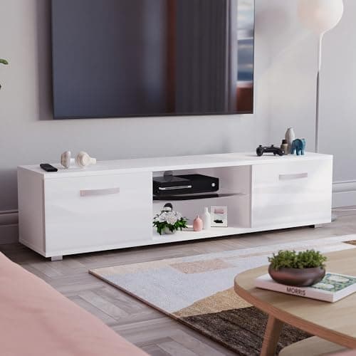 Image of Vida Designs Cosmo LED TV Unit 2 Door Modern Gloss Matte MDF Living Room Cabinet Media Stand Furniture RGB Light White 160cm