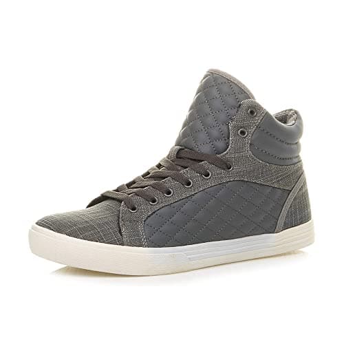 Image of AJVANI Flat lace up Quilted Casual hi high top Ankle Trainer Boots Size 8 42 Charcoal Grey