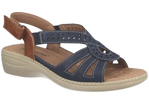 Image of Cushion Walk Women's Low Wedge Adjustable Touch Close Slingback Sandals (Navy, UK Footwear Size System, Adult, Women, Numeric, Medium, 4)
