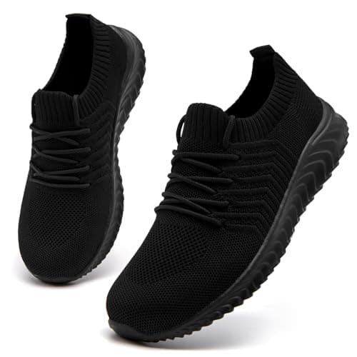 Image of CMZSMM Ladies Trainers Women Running Shoes Gym Sneakers Walking Tennis Work Non Slip Workout Lightweight Breathable Trainers Black Size 4 UK