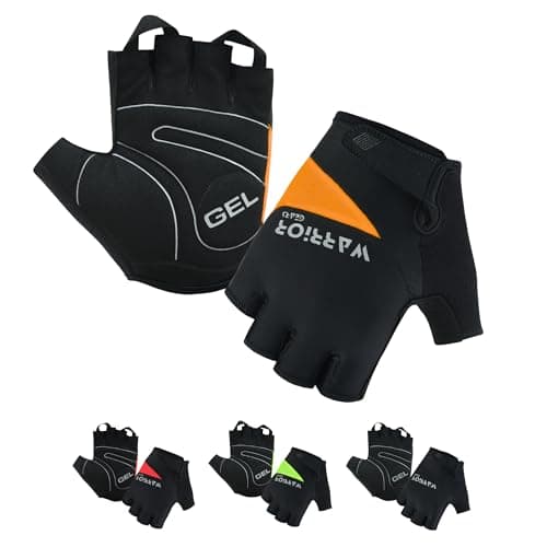 Image of warrior gears Half-Finger Cycling Gloves - Lightweight Bicycle gloves - Anti-Slip Grip & Breathable, Gel-Padded for Shock Absorption - Fingerless Bicycle Short Gloves for Men’s (Orange-Black, 3XL)