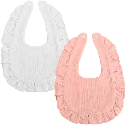 Image of DIPZO Baby Muslin Drool Bibs, Dribble Bibs for Newborns and Toddlers 0-24 Months, 2-Pack Soft and Absorbent for Unisex Newborn Toddlers(White+Pink)