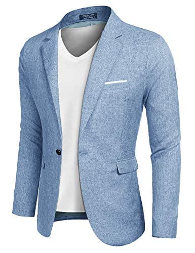 Image of COOFANDY Mens Causal Blazer Lightweight Suit Regular Fit Blazers Summer Smart Suit Jackets Sky Blue 3XL