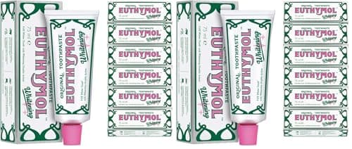Image of Euthymol Whitening Toothpaste 75ml x 6, Contains Fluoride, Non-GMO Gluten Free, Plaque Removal Cavity Protection Antibacterial, White Clean Teeth, Freshens Breath Refreshing Dental Care (Pack of 2)