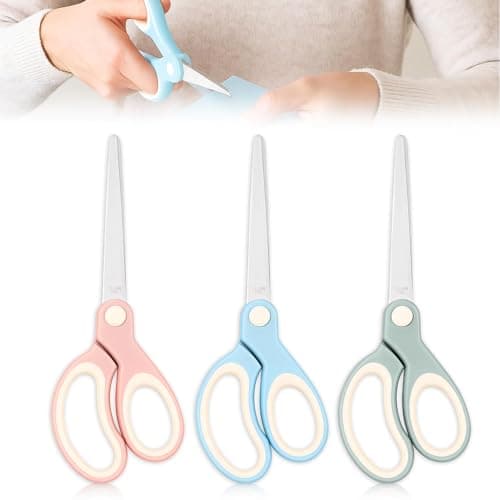 Image of Scissors 3 Pack, 6.6" Multipurpose Scissors with Ultra Sharp Blades, Stainless Steel Blades and Comfort Grip Handles, Heavy Duty Scissors for All Purpose School Office Craft Home (Pink/Blue/Green)