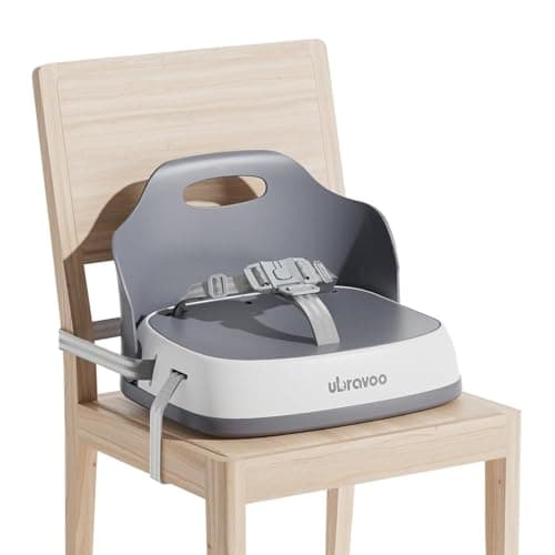 Image of UBRAVOO Portable Booster Seat for Dining, Travel High Chair with 3-Point Harness and 2 Adjustable Straps, Washable Baby Food Chairs 6 Months Plus Sitting Up(Grey)