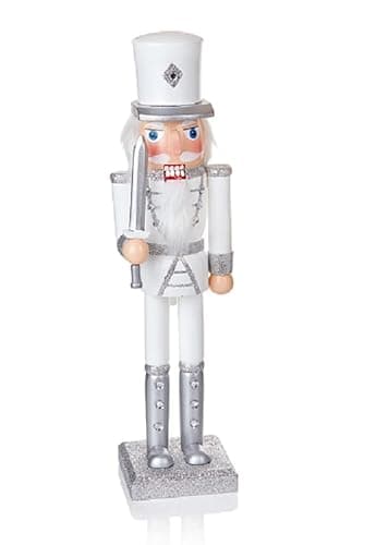 Image of South Eastern Horticultural Nutcracker Soldier + Sword 38cm Tall White/Silver Premier Christmas Decorations