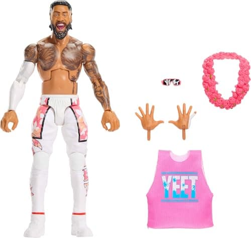 Image of Mattel WWE Elite Action Figure & Accessories, Series #124 Set, 6-inch Collectible Jey Uso with 25 Articulation Points & Swappable Hands, JHT68