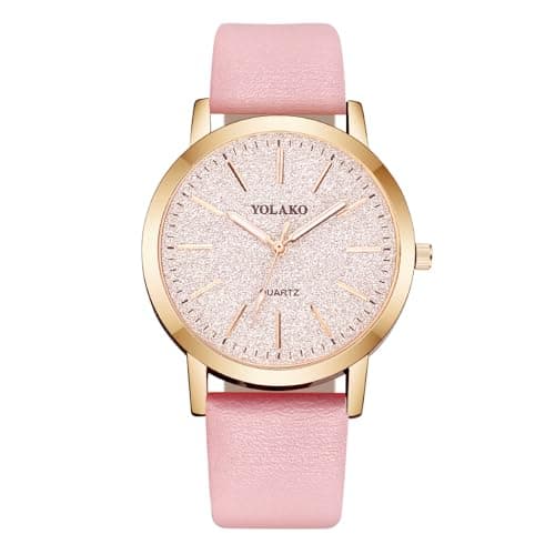 Image of OFFCUP Women's Leather Quartz Watch, Leather Strap Ladies Watches, Analog Quartz with Watches Starry Dial, 3 Hand Quartz Watch, Premium Fashion Wrist Watch for Women Ladies Girls (Pink)