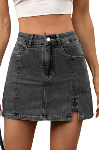 Image of ELLEVEN Women’s Side Slit Denim Skort, High-Stretch,High Waisted,Y2K Mini Jean Skirt Shorts with 5 Pockets, A-Denim Black, M
