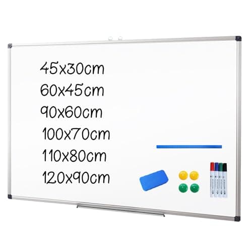 Image of XIWODE Magnetic Dry Erase Board, Wall Mounted Whiteboard, 90 x 60cm, Lightweight White Board, Erase Board Silver Aluminium Framed with Lacquered Steel Surface