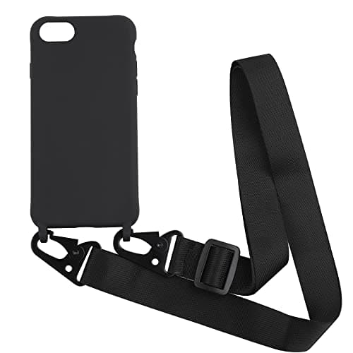 Image of PuYu Zhe Compatible With iPhone 6/7/8 Case,Soft Matte Silicone TPU Crossbody Cover with Adjustable Neck Cord Lanyard Strap,Slim Stylish Shockproof Lanyard Case-Black