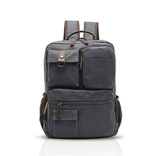 Image of FANDARE Retro Men's Business Laptop Bag Student Multi-Pocket Rucksack Outdoor Travel Daypack Breathable Canvas, Grey, L, Leisure Backpack