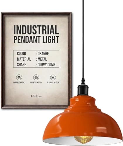 Image of LEDSone Pendant Light Fitting Industrial 95cm Height Adjustable Metal E27 Holder Ceiling Hanging Pendant Lighting for Living Room Bed Room Dining Room Kitchen Hall Ways (Orange)
