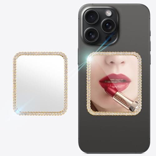 Image of Erolagomat Bling Mirror Decal for Phone Case Phone Charm, Slim Design, Travel Acrylic Mirror Sticker Stick on Back of Phone Charm (Square) Gold