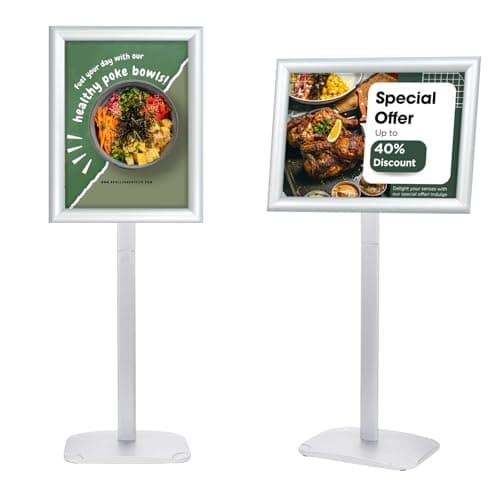 Image of Mutualsign Heavy Duty A3 Poster Stand Floor Standing Sign Stand with Stable Base, Snap Frame Sign Holder for Menu/Notice/Advertisement/Welcome, Silver