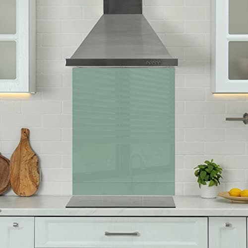 Image of Premium 60 cm x 75 cm Green Glass 6mm Kitchen Splashback Heat Resistant Toughened Polished Edges - Back Splash Back Coloured Hob Painted Tempered Splashback