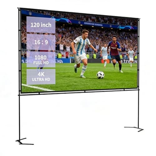 Image of Projector Screen Outdoor with stand, 120 inch 16:9 HD 4K Portable Projection Screen Movie Screen for Indoor & Backyard, Quick Setup Wrinkle-Resistant Frame for Home Theater, Camping, Parties