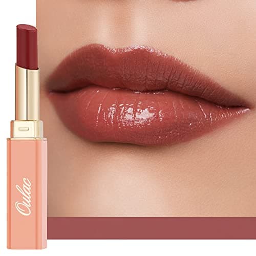 Image of Oulac Moisture Shine Lipsticks for Women - Moisturizing Lipstick for Dry Lips, Medium Coverage Lip Color | Juicy Look, Glossy Finish, Vegan, Grande Dame (02) | Plummy Terracotta