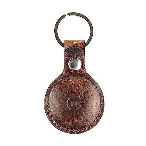 Image of moonster AirTag Holder Leather Key Ring – 100% Genuine AirTag Keyring Leather Case – Authentic Full-Grain Buffalo Leather AirTag Case w/Sturdy Reinforced Stitching & Strong Anchored Snap Closure