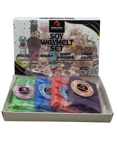 Image of Meltsonfire Wax Melts 4 X Snap Bars Angel, Baby Powder, J'Adore, Snow Fairy Scented Soy Vegan