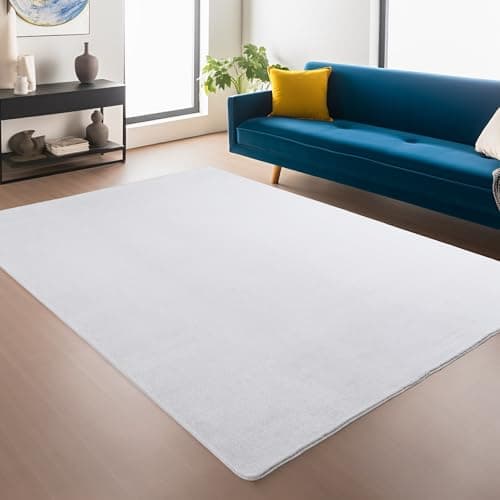 Image of Snuggly Plain Living Room Area Rug Super Soft Polyester Rug Cut Pile Anti-Slip Backing Machine Washable Modern Rug for Living Room Bedroom Hallway 9 Colours- Snow White- 160 x 220 cm (Rectangular)