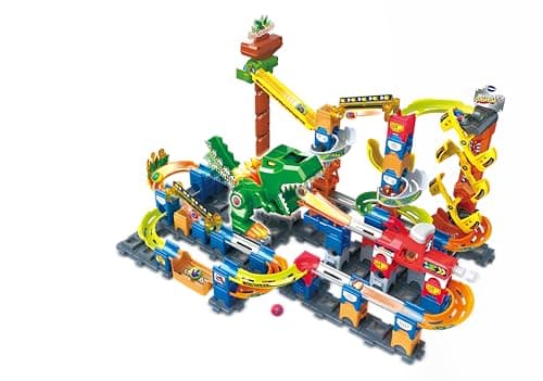 Image of VTech Marble Rush Magentic Dino Adventure, Construction Set for Kids, 10 Marbles & 100 Building Pieces, Building Toy, Dinosaur Marble Run with Light & Sound Effects for 4, 5, 6 Years + English Version